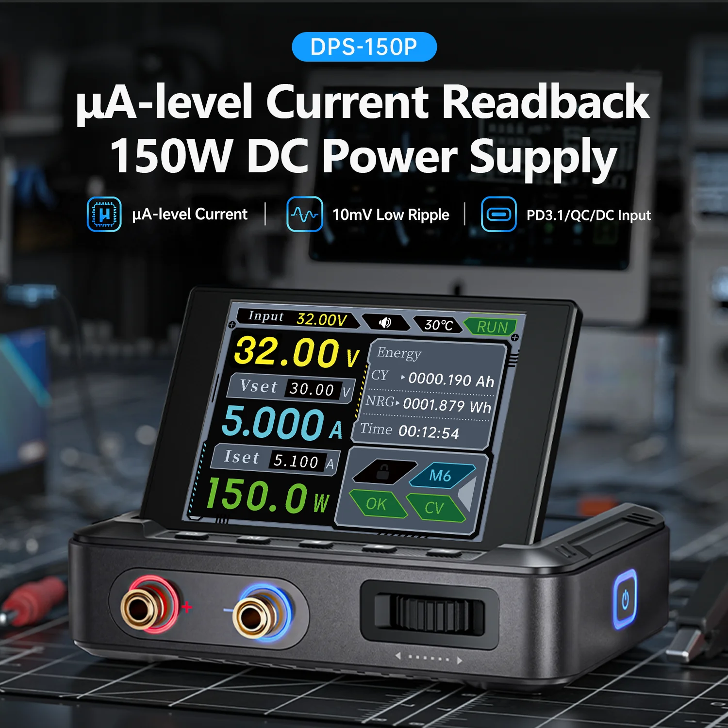 FNIRSI DPS-150P Portable DC Power Supply 30V 5A 150W with μA Current Readback and Low Ripple for Circuit Debugging
