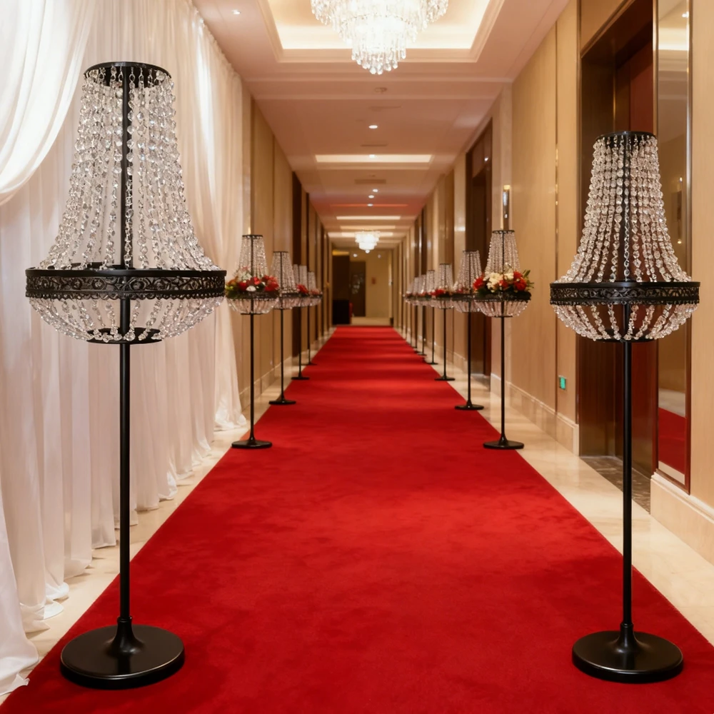 

6pcs))White Metal Round Wedding Light Backdrop Stand Arch Frame Chandelier Stand for Events Decor