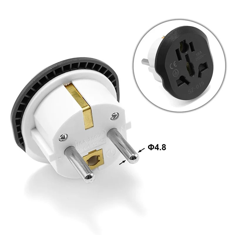 EU Plug Adapter 16A 250V Travel Adapter Converter 2 Round Socket High Quality Universal For US UK CN To EU KR Wall Socket Outlet
