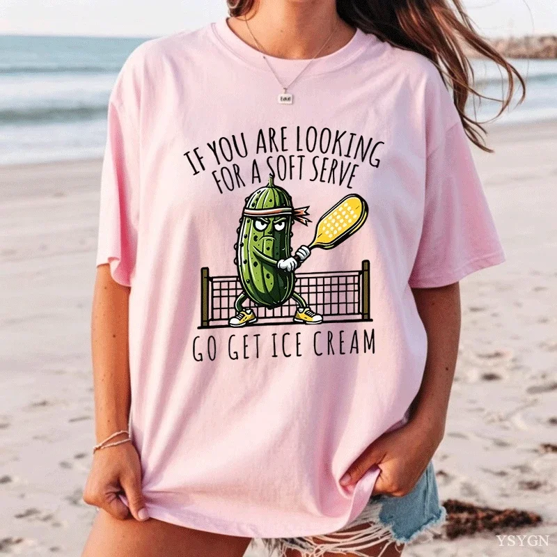 If You're Looking for A Soft Serve Muscular Pickle Pickleball Graphic Tees Summer Casual Top Outdoor Couple Matching T Shirt