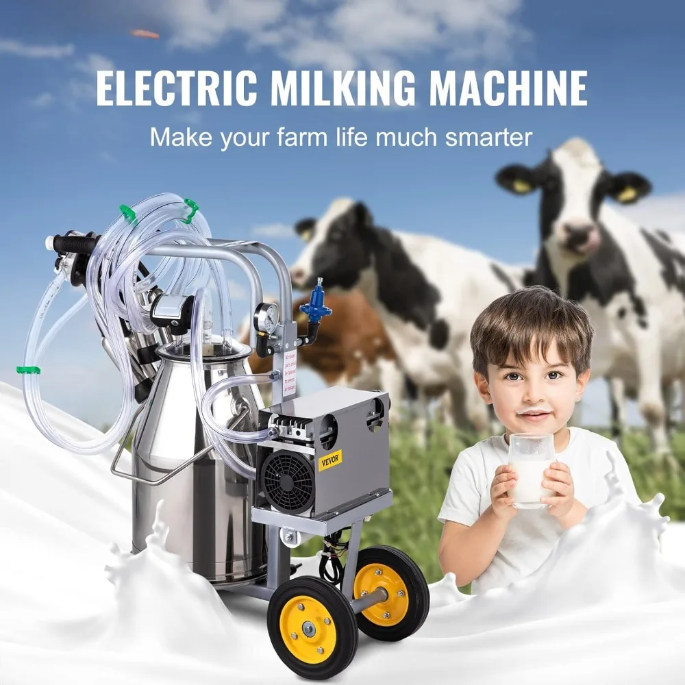 

Electric Milking Machine 25L, 5-8 Cows Per Hour, 304 Stainless Steel Bucket Single Bucket, Easy To Maneuver, Goat Milker