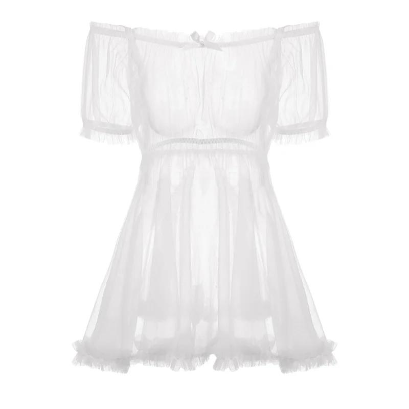 Cute and Sweet Sexy Lingerie Pajamas See-through Provocative Transparent Bed Nightdress Free From Temptation Passion Suit 2pc