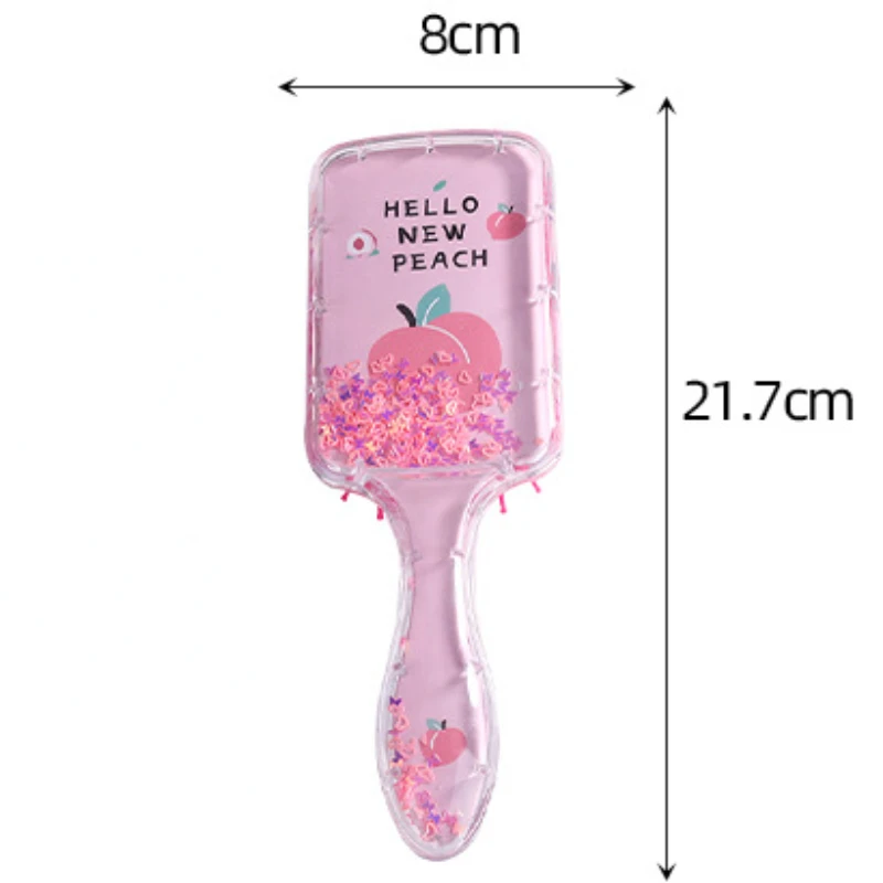 Girl Cartoon Plastic Airbag Comb Quicksand Sequin Hairdressing Comb Plastic Comb Glitter Massage Comb Cartoon Cute Fruit Comb