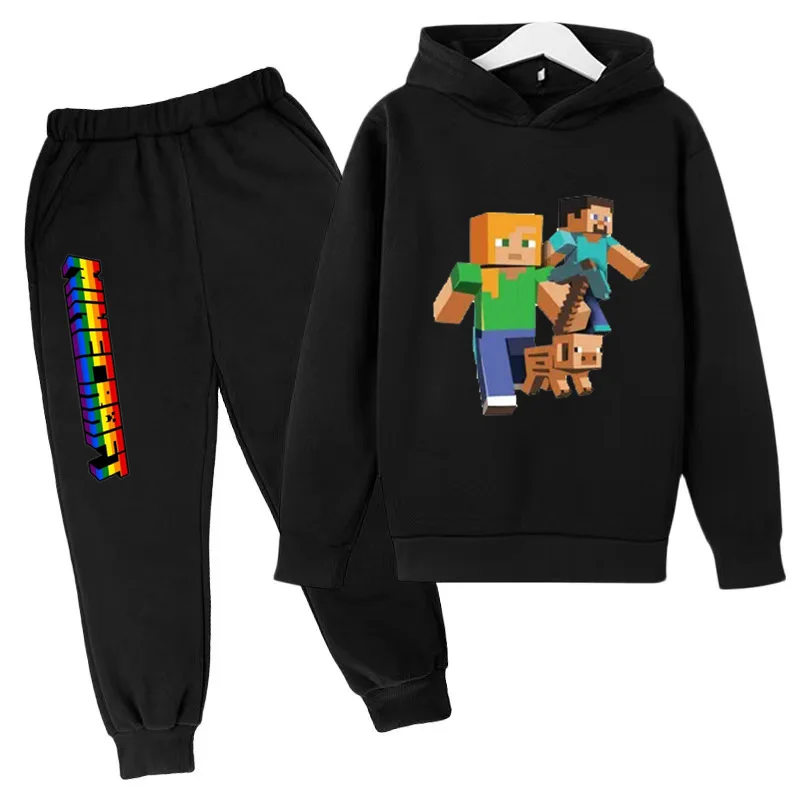 Bambini Primavera Autunno Nuovo Casual Cartoon Stampa 2 pezzi Felpa con cappuccio + Pantaloni da jogging Tute 3-12 anni Ragazzi Ragazze Abiti Abbigliamento per bambini