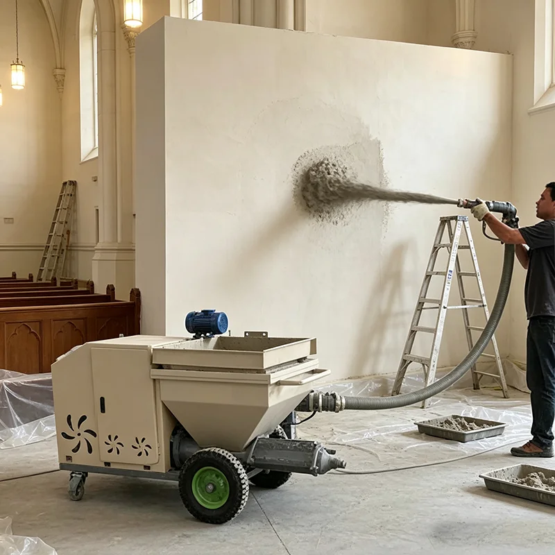 Diesel Cement Mortar Sprayer Long Distance Delivery Wall Render Stucco Spraying Machine