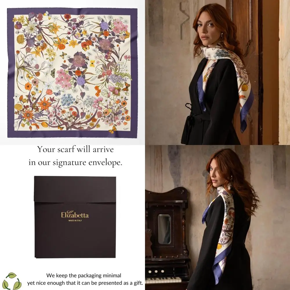 

100% Silk Italian Square Scarves - 35 Elegant Designs Handcrafted in Italy, Premium Women's Fashion Accessories