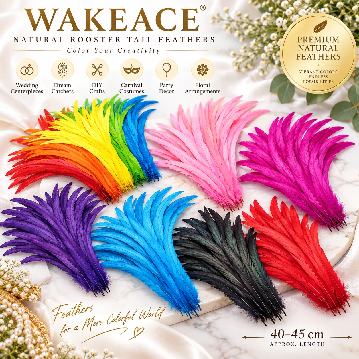 50PCS Colorful Chicken Tail Feathers 40-45cm Long Feathers Wedding Decoration Dream Carnival DIY Crafts Decoration
