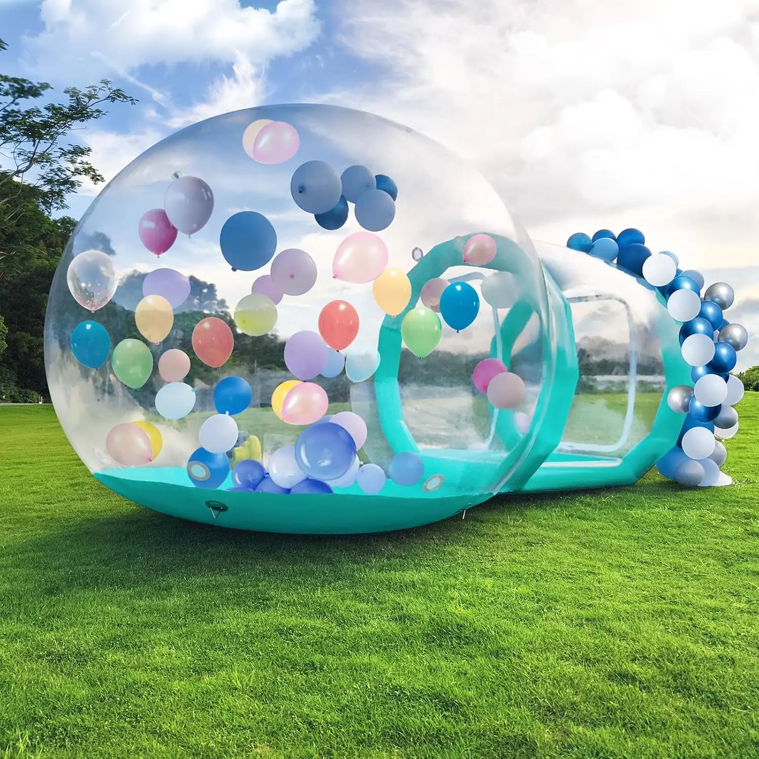 10FT Inflatable Clear Dome Bubble House PVC Party Tent with Connecting Tunnel And Decor Kit 600W Air Blower