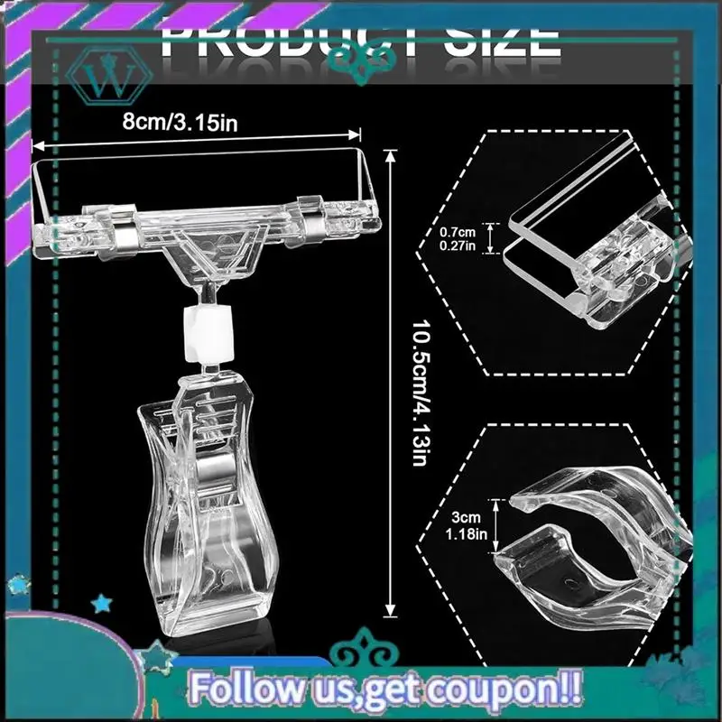 

A75Q-30PCS Clear Sign Clips Plastic Rotatable -Clip Sign Holder Stand For Merchandise Display, Sign Holder Clips