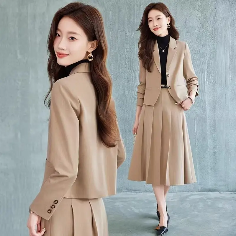 Roupa de negócios terno saia para mulher outono e inverno2024 novo estilo poderoso ternos femininos saia plissada commuter vestido formal