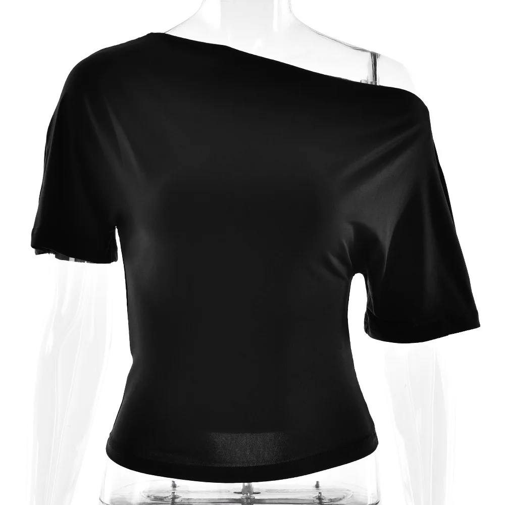 2025 Zomer Nieuwe Effen Kleur Off-Shoulder Hot Girl Top Sexy Taille-Knijpen Korte Mouw Onregelmatige T-shirt