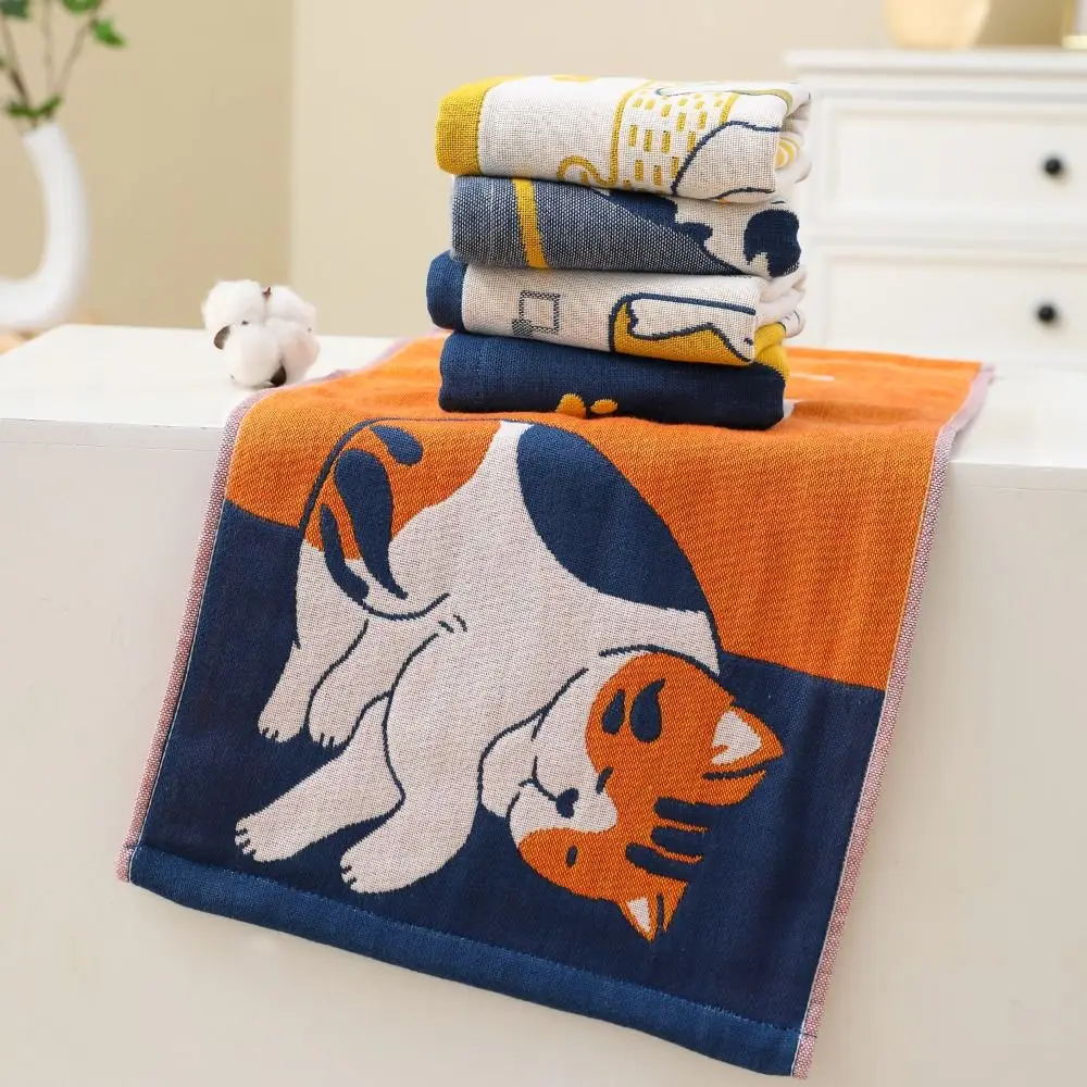 Cute Cartoon Cat Face Towels 3 Layer Cotton Gauze Soft Bath Towel 34x74cm Absorbent Kitchen Towel for Children