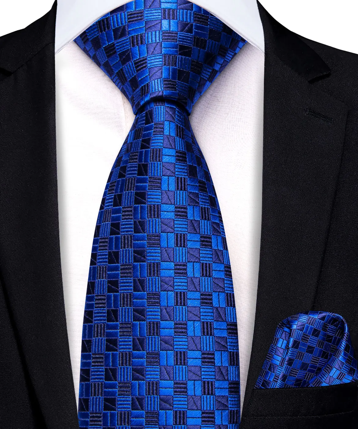 Hi-Tie Boy Silk Tie For Children Navy Blue Plaid Luxury Designer Handky Child Necktie 120CM Long 6CM Wide Fashion Student Tie