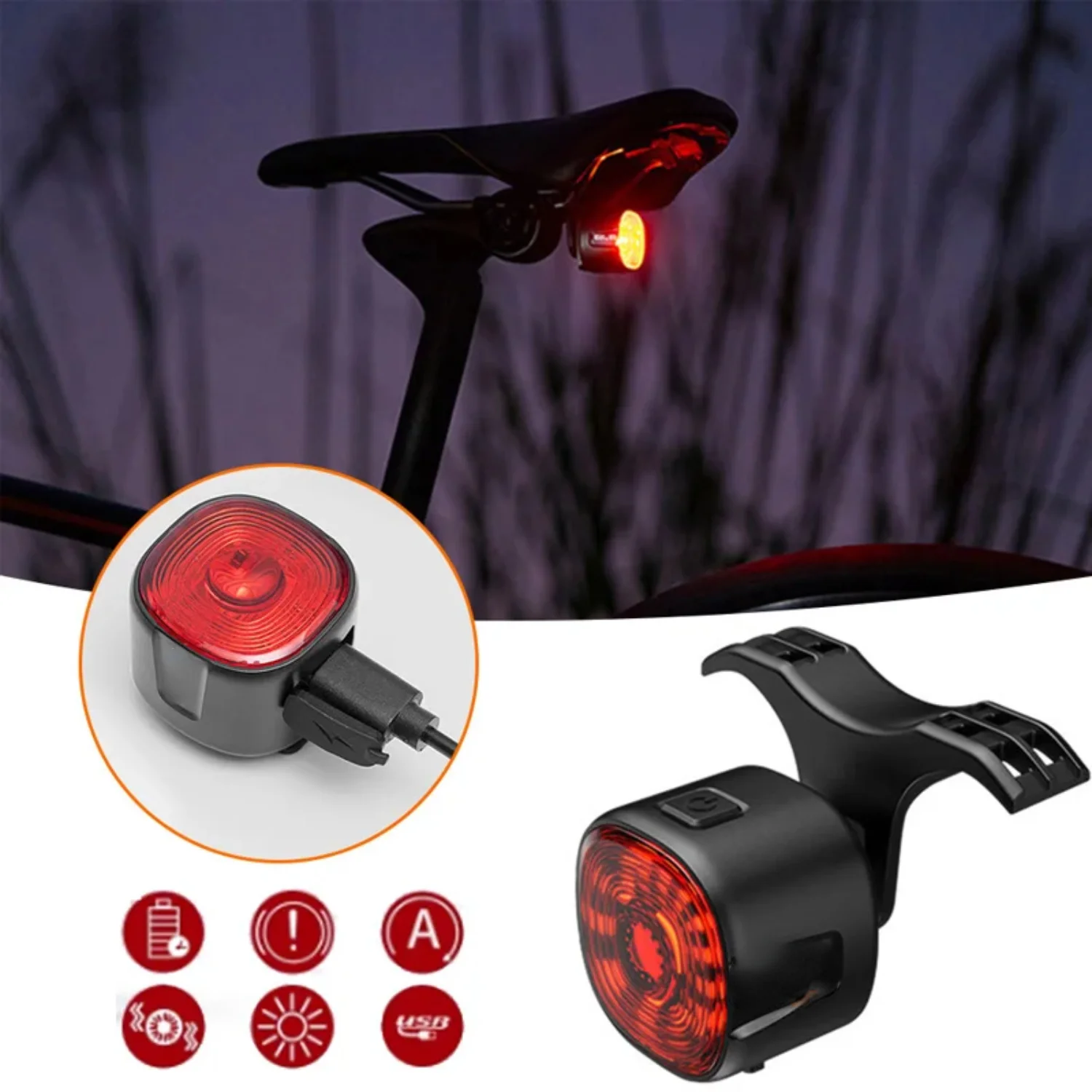 

Bicycle Taillight Bicycle USB Smart Auto Brake Sensing Light Waterproof Charging Cycling Taillight Warn Bike Rear Light
