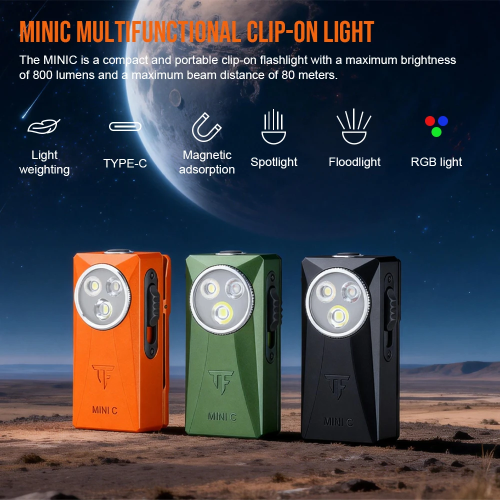 Trustfire MINIC 800LM USB Rechargeable Pocket Flashlight Mini Clip Light Spotlight/Floodlight Portable RGB Torch with Magnet
