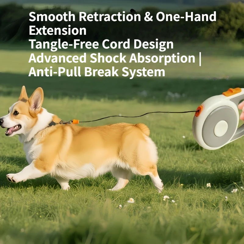 5m Auto Retractable Dog Leash One Hand Brake Lock Anti-Pull System Nylon Tangle-Free Lead for Large Medium Dogs Walking