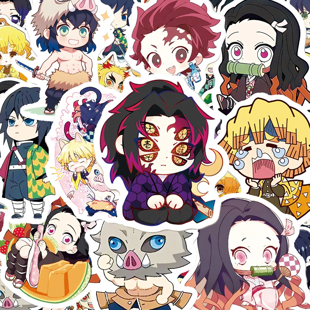 10/30/50pcs Cute Q Version Demon Slayer Stickers Japanese Anime Decals DIY Motorcycle Laptop Helmet Kawaii Cartoon Sticker Decor