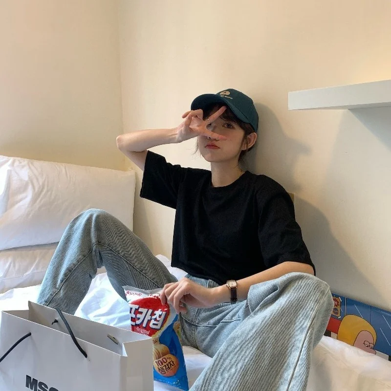 2023 New Summer Women's Short Sleeves Solid Color T-Shirts Women Y2k Round Neck T Shirt for Female T-shirt Tops Short Streetwear