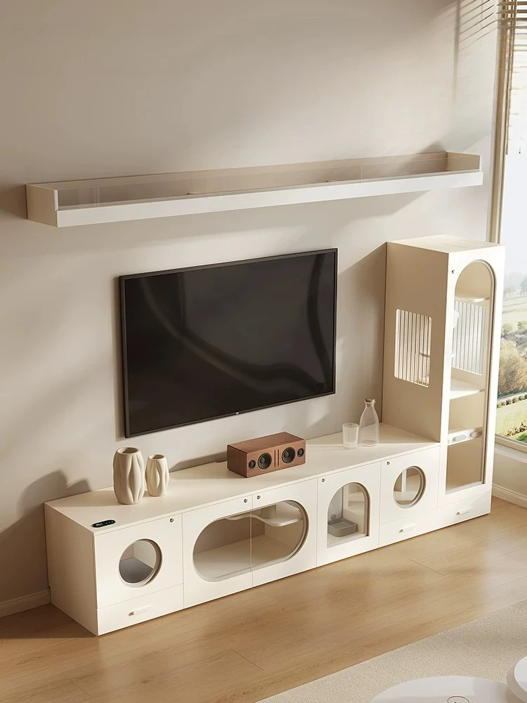 

PYH horizontal TV cabinet cat villa household indoor cage does not the cat house litter box cat nest integrated