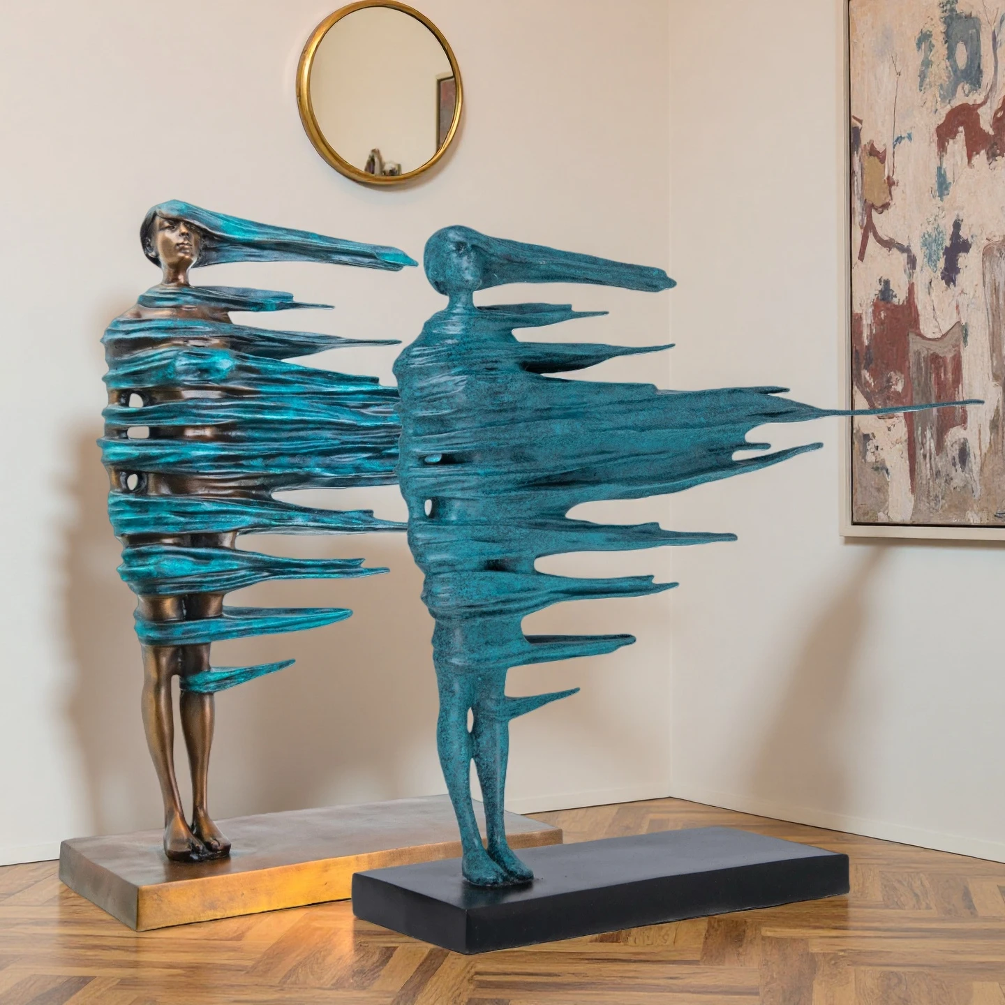 Abstract Girl in Strong Wind Bronze Sculpture Elegant Female Body Statue Handcrafts Home Gallery Lobby Decoration Collections