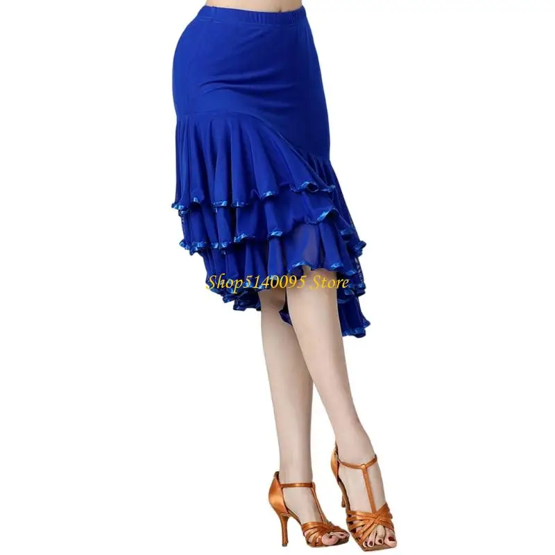 DXAE Thanh Lịch Khiêu Vũ Váy Lưới Dài Xoay Không Đều Váy Khiêu Vũ Khiêu Vũ