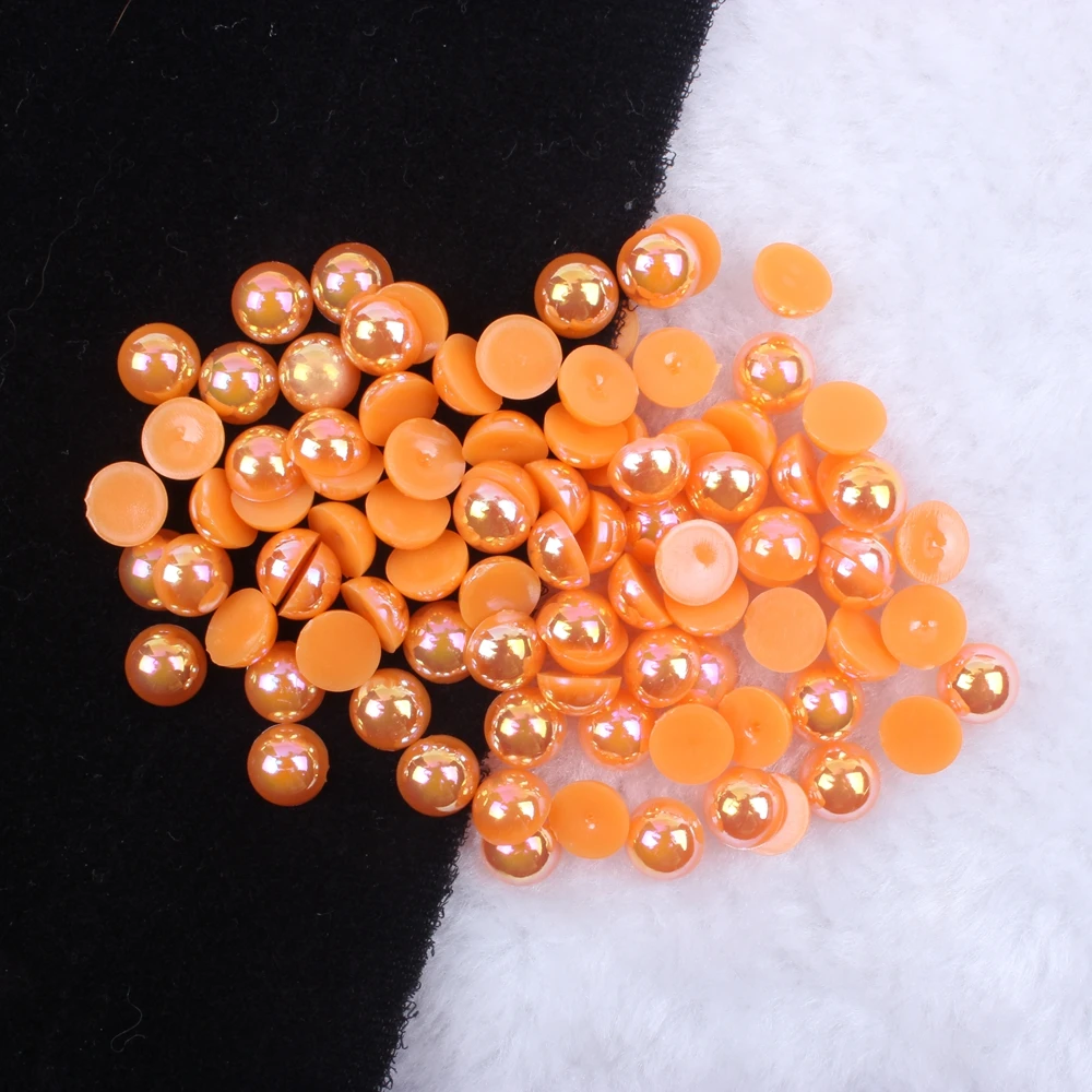 Dark Orange AB Half Round Pearls 2-12mm And Mixed Sizes Imitation Flatback Glue On Resin Beads DIY Craft Embellishment