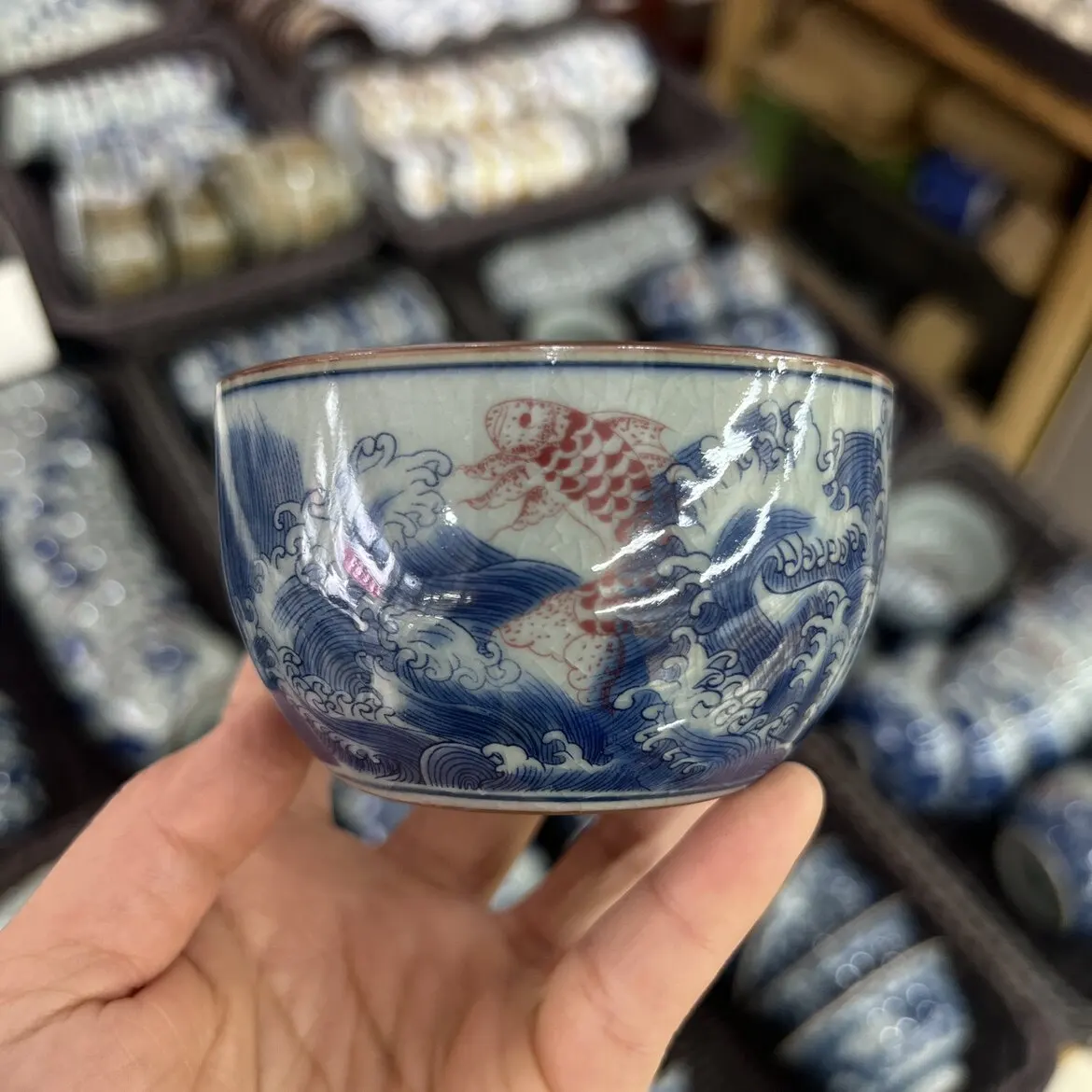 Jingdezhen Old Clay Ceramic Cup Koi Lucky Cup Single Cup Luohan Cup Large Capacity Tea Cup Tea Savoring Cup