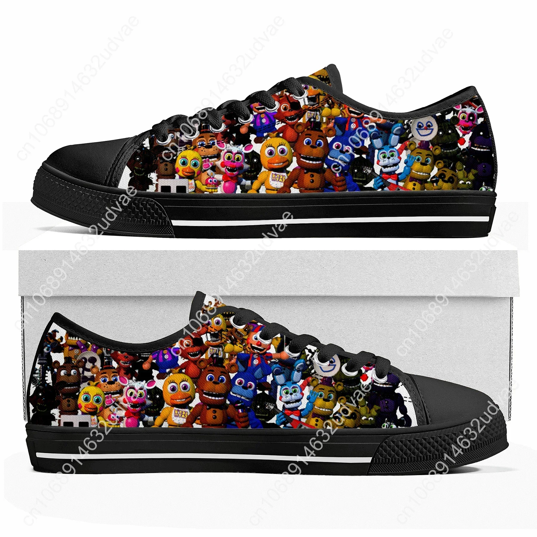 Fnaf Freddy Low Top Sneakers Mens Womens Teenager Canvas At Game Nights Five Sneaker Couple Custom Casual Shoes