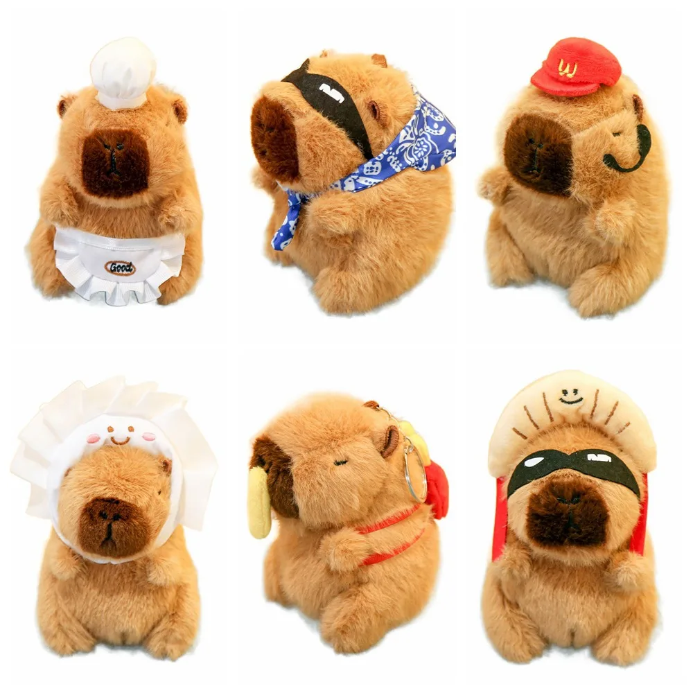 Brown Doll Plush Capybara Key Ring Food Cross Dressing Plush Capybara Pendant Funny Fur Cartoon Animal Keychain Girls