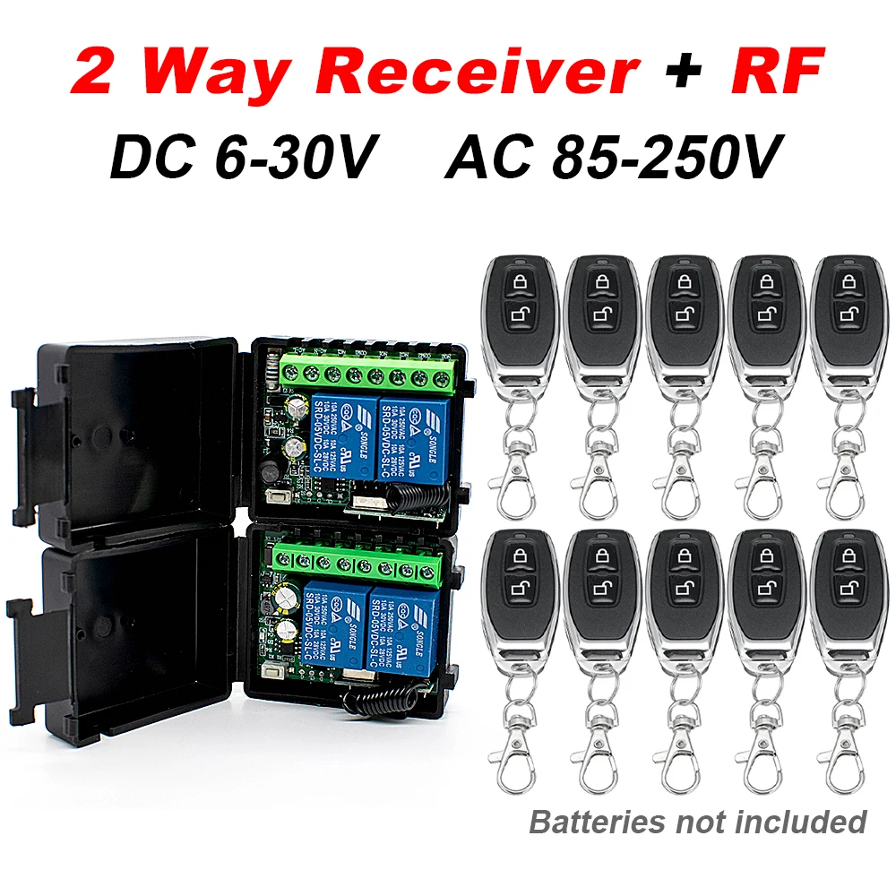 1~10pcs 2 Channel 433MHz RF Remote Control and DC 12V 220V Relay Receiver, for Garage Door、Light、LED、Motor Signal Transmission