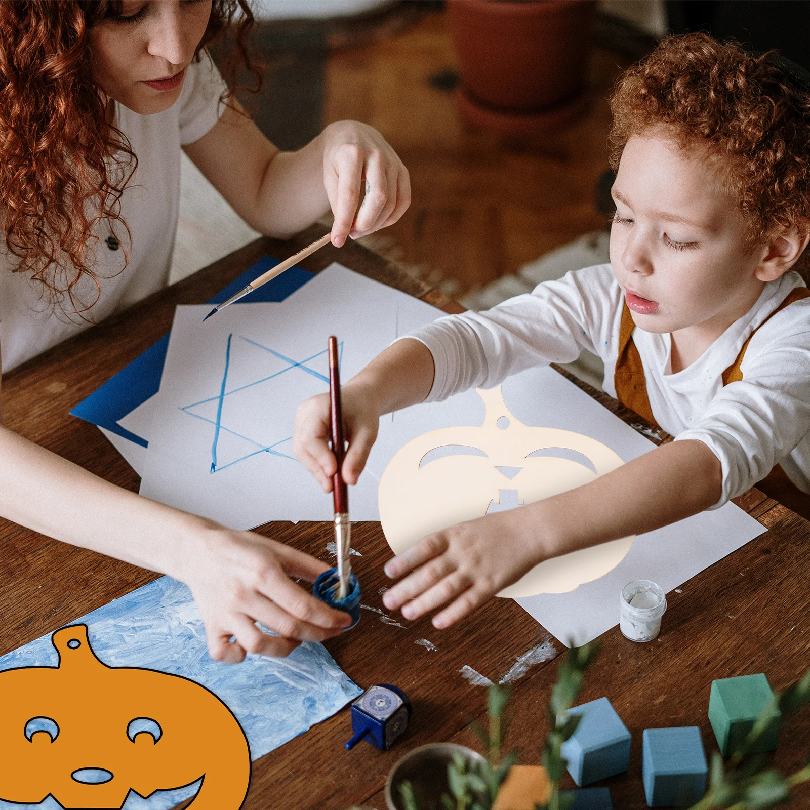 

3 pcs Wooden Pumpkin Pendant Unpainted Hollow Diy Craft Painting White Embryo Wood Slice Halloween Decor Ornament