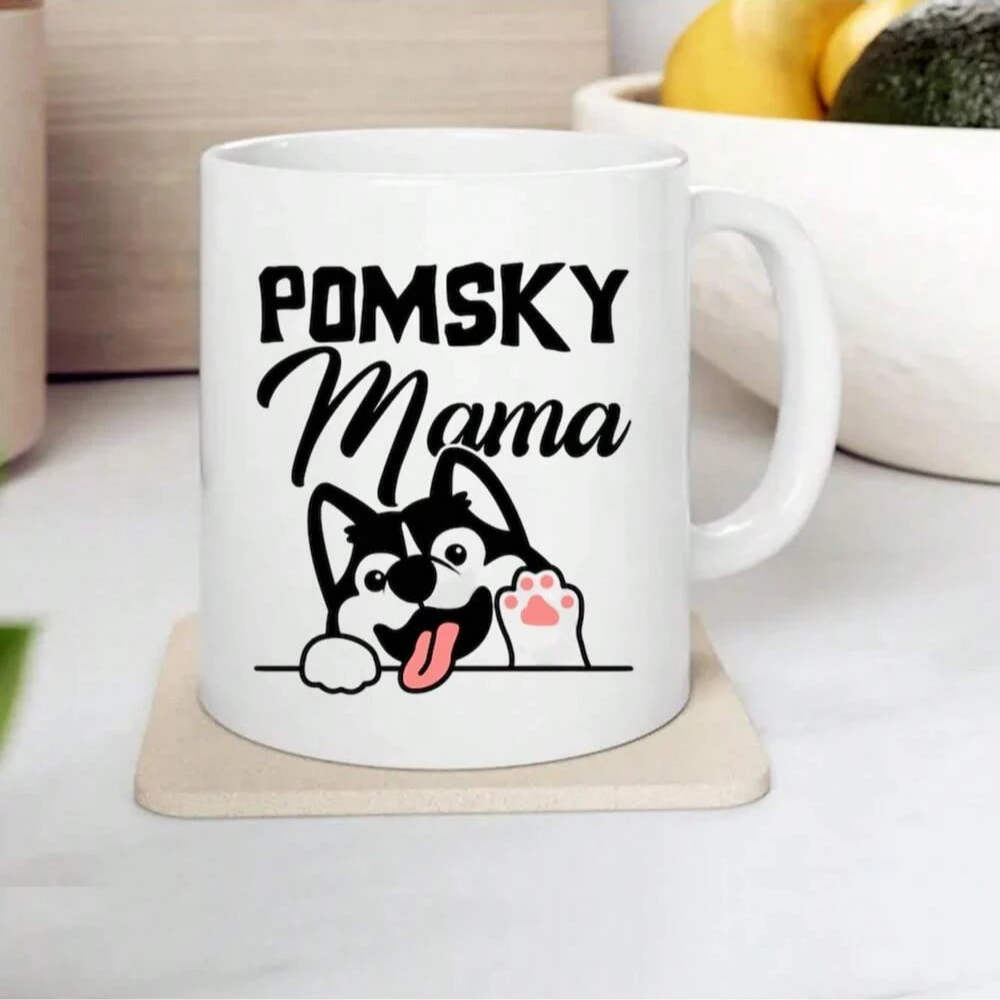 Taza de mamá Pomsky, 11 Oz, regalo de mamá Pomsky, tazas de café para cumpleaños, regalo de Navidad, muebles para el hogar, taza de leche impresa familiar