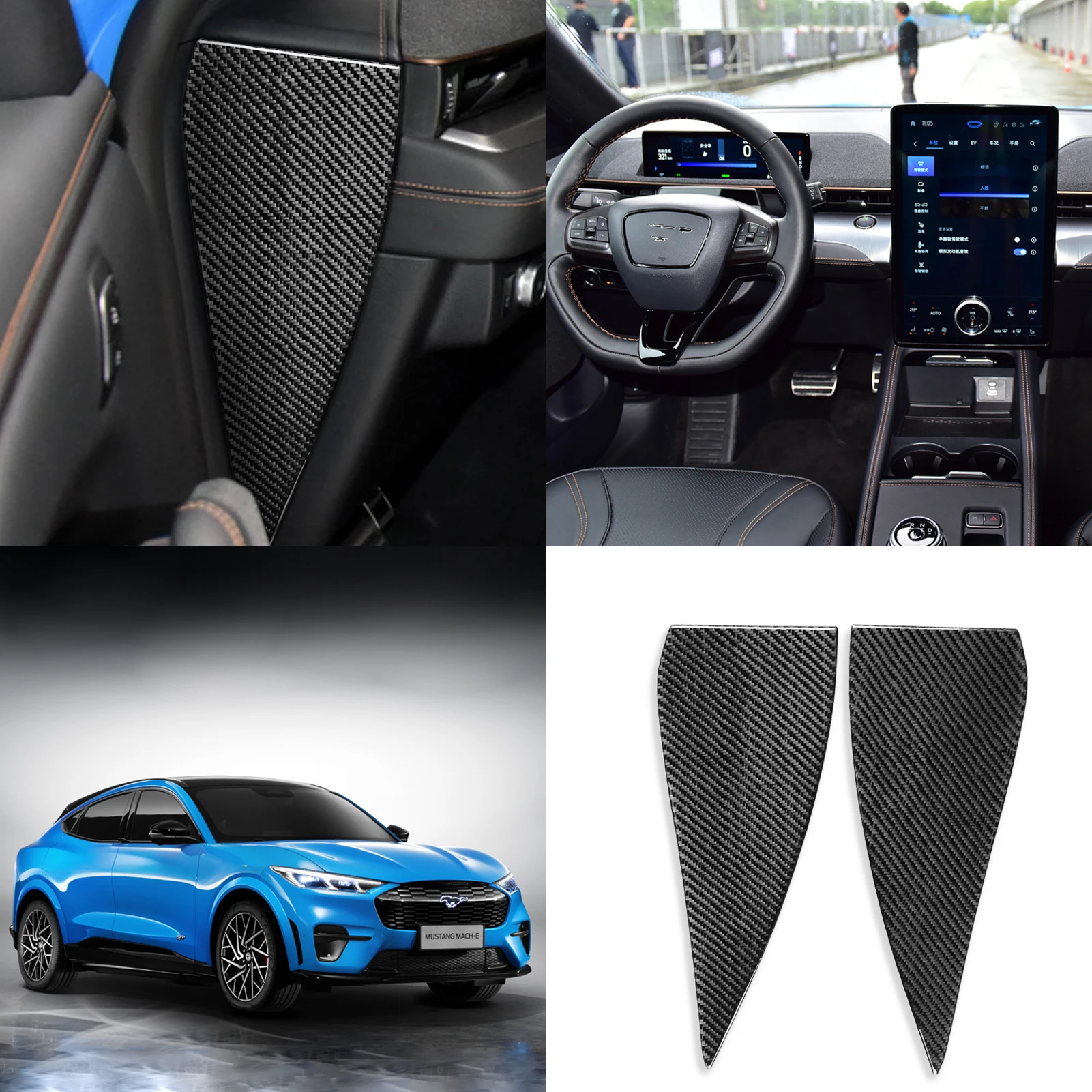 

for Mustang Mach E 2021 Dashboard Side Decoration Cover Sticker Decal Car Interior Accessories Carbon Fiber