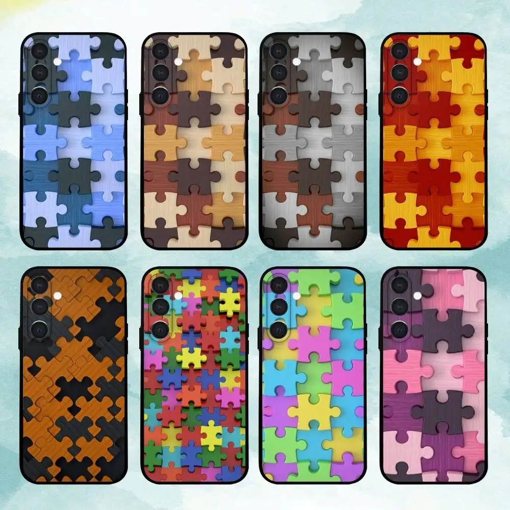 

Autism Support Puzzle Pattern Phone Case For Samsung A73,72,71,A52,51,40,41,A22,A32,31,A13, Soft Black Shell