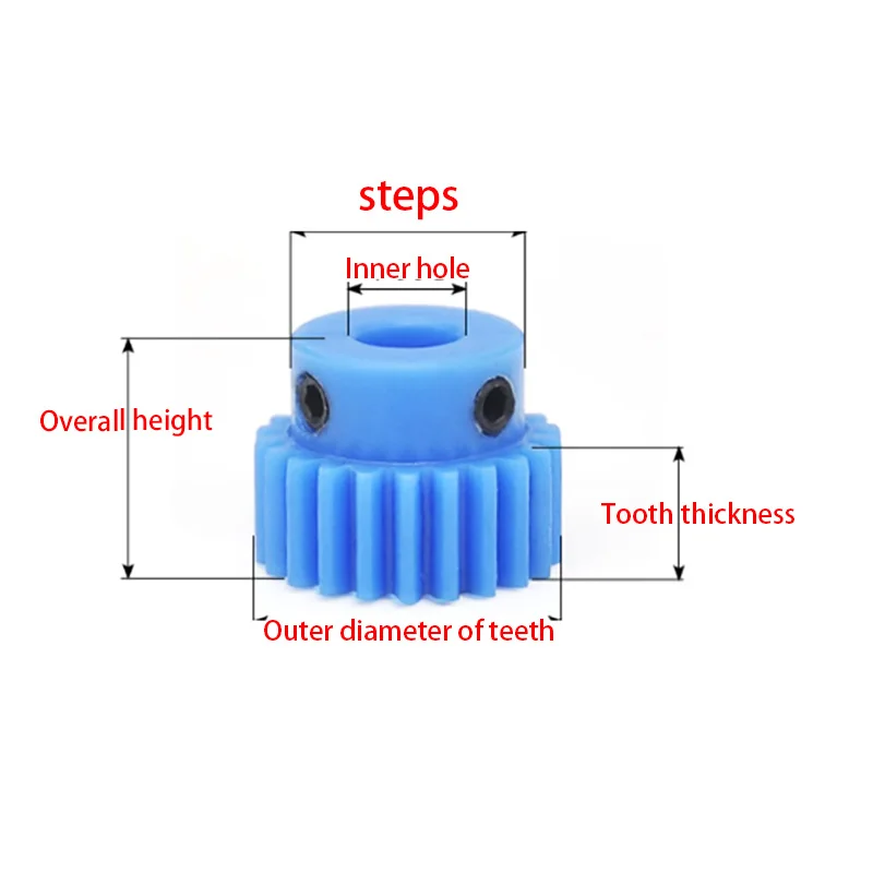 1pcs 1 Module Blue Nylon Spur Gear 1M-30T30 Teeth Bore 5-8mm Teeth Width 5/6/6.35/7/8-15mm Motor Nylon Gear Wheel With Steps