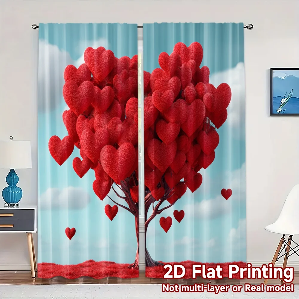 2D Flat Printing,JIT 2pcs, Curtains (Without Rod) Heart Blossom(1) Contemporary Popular Curtains 100% Polyester Curtains Thermal