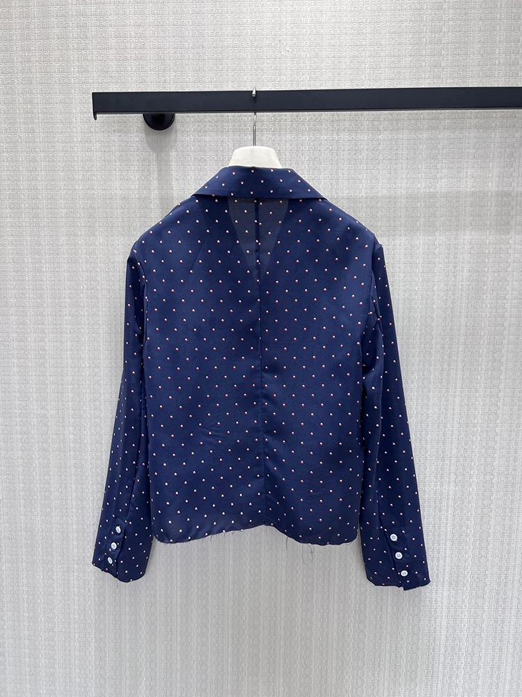 Spring Summer Fashion Office Lady Dot Pattern Print Suits Jacket Women's Turn-down Collar Long Sleeve Fake Pocket Jacket
