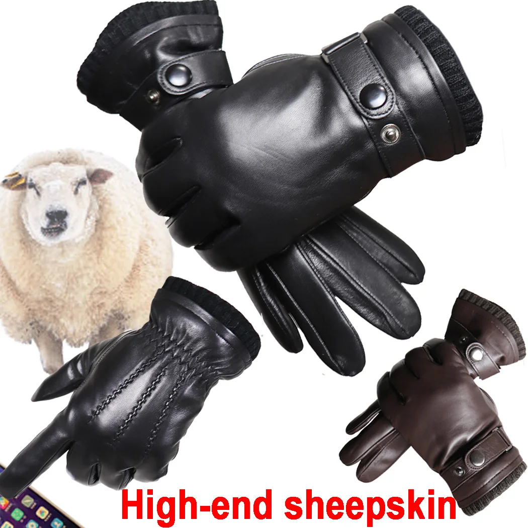High-end leather gloves men's and women's winter warm thick and thin plush touch screen sheepskin gloves couple's new style ﻿