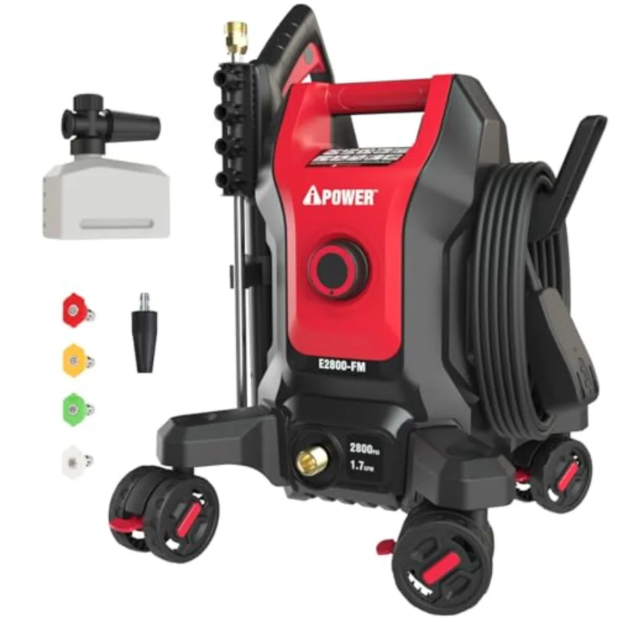 

Электрическая мойка высокого давления Follow Me, 2800 PSI, 1.7 GPM, с защитой от опрокидывания, 5 насадок, дозатор мыла, для заборов и подъездных дорог