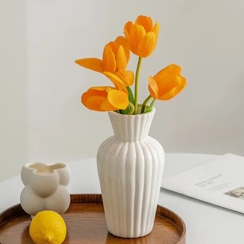 Porcelain Ceramic Vase White Retro Creative Container Vintage Morden Flower Pot Simple Arrangement Living Room Decoration