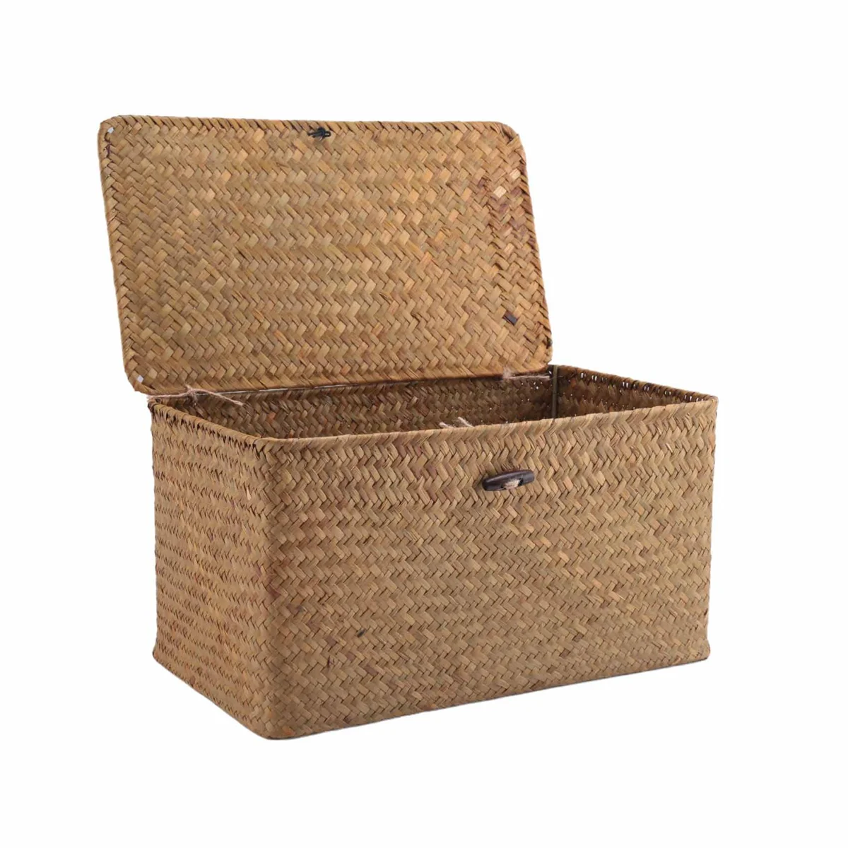 

ABAH Handmade Straw Woven Storage Basket with Lid Makeup Organizer Storage Box Seagrass Laundry Baskets Rattan Jewelry Box(M)