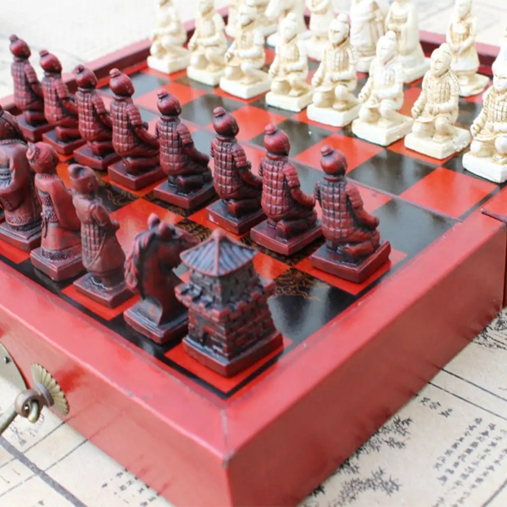 

Mini Foldable Antique Chinese Chess Board Wooden Chess Pieces Set Classic Table Game for Family Travel Collectibles