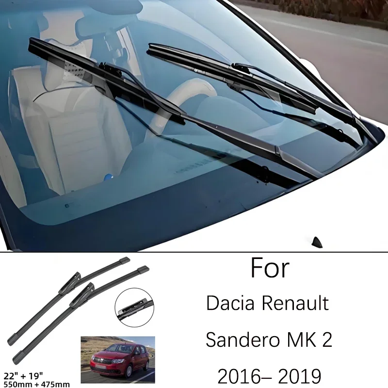 Dacia Renault Sandero MK 2 2016-2019 2017 2018 앞유리 와이퍼 22 19 인치 고무 프론트 와이퍼 블레이드 액세서리