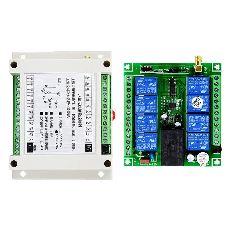 

AC85V-220V 8 CH 433MHz 10A relay receiver Crane Universal Access Door Learning Code RF Wireless Remote Control Switches