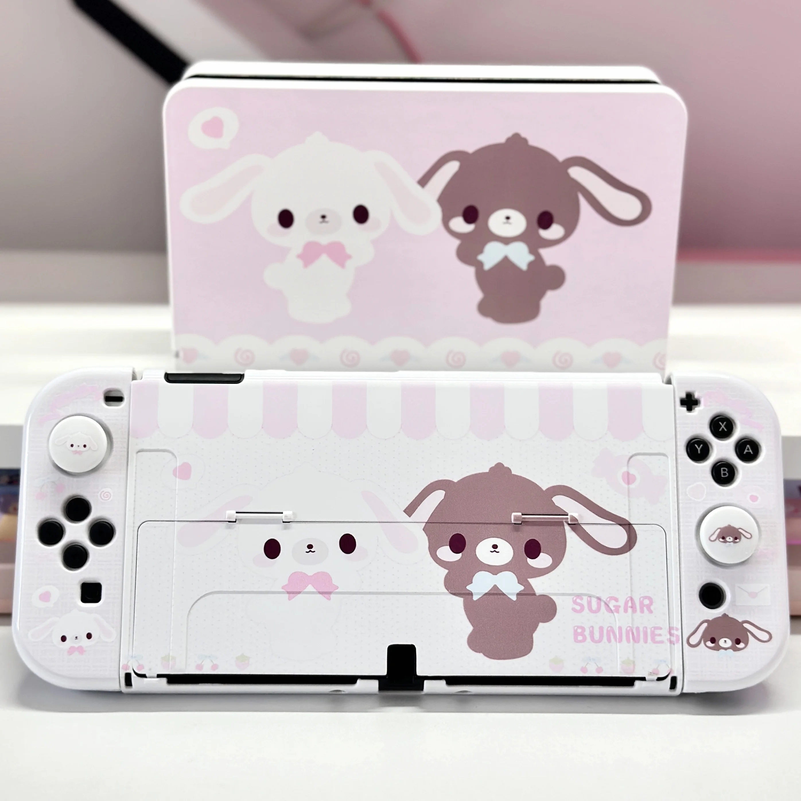 Kawaii Pink Switch Case Original Design Dessert Bunny Gaming Accessorie for Nintendo Switch 2/OLED/Lift Controller Joy-Con Cover
