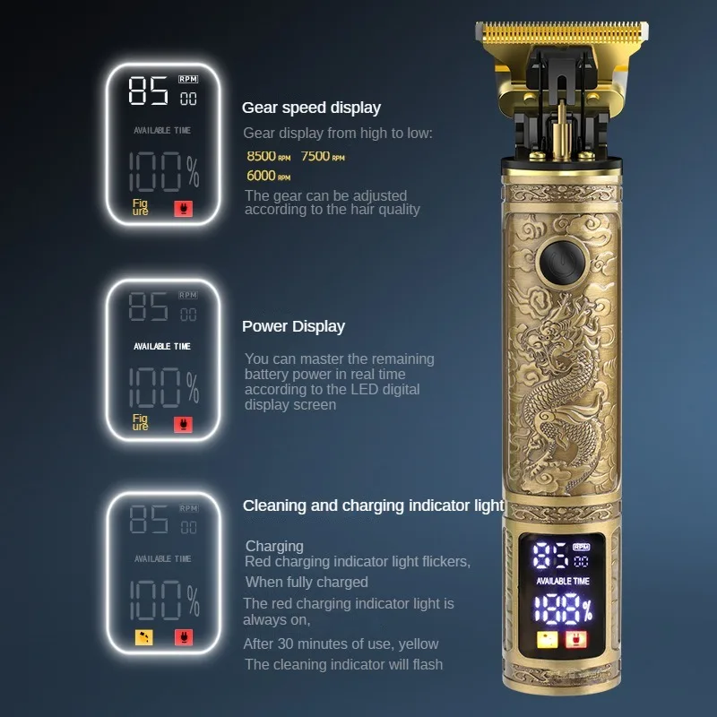 Tagliacapelli elettrico tagliacapelli Vintage rasoio teschio rasatura barbiere tagliatrice doppia lama lavabile in titanio 0.1mm 15 volte