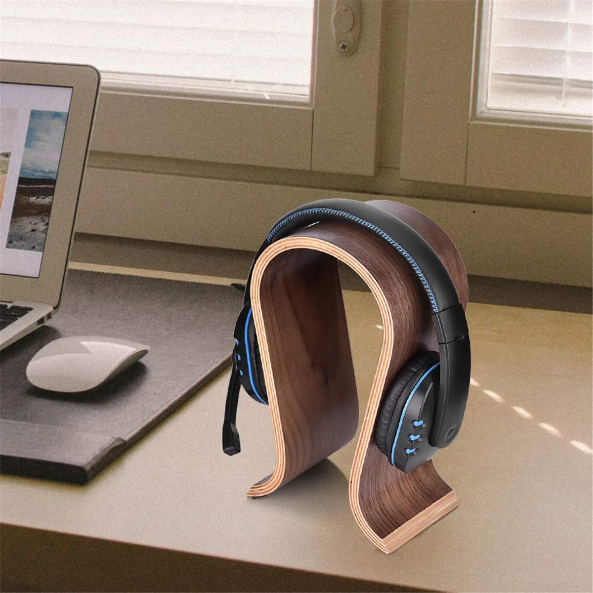 U Shape Headset Stand, Wooden Headphones Headset Holder Hanger Desk Headset Display Shelf Rack, for On-Ear Headphones