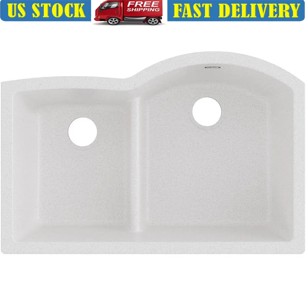 Fregadero bajo encimera de doble cuenco 60/40, grifo de cocina clásico de cuarzo Aqua Divide, fácil limpieza, resistente a las manchas, resistente al calor y a los arañazos