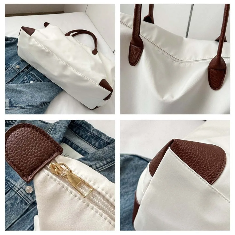 Ins Einfarbig Wasserdichte Oxford Nylon Tote Tasche Koreanischen Stil Leder Trim Handtasche Unterarm Schulter Tasche Outdoor Pendeln – Detail 11