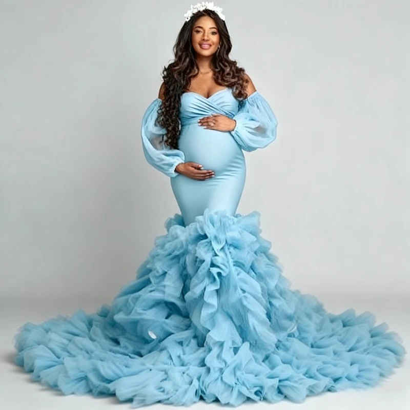 Платье для беременных «Русалка» для фотосессии — платье из эластичного тюля без бретелек с рюшами, платье для фотосессии для беременных